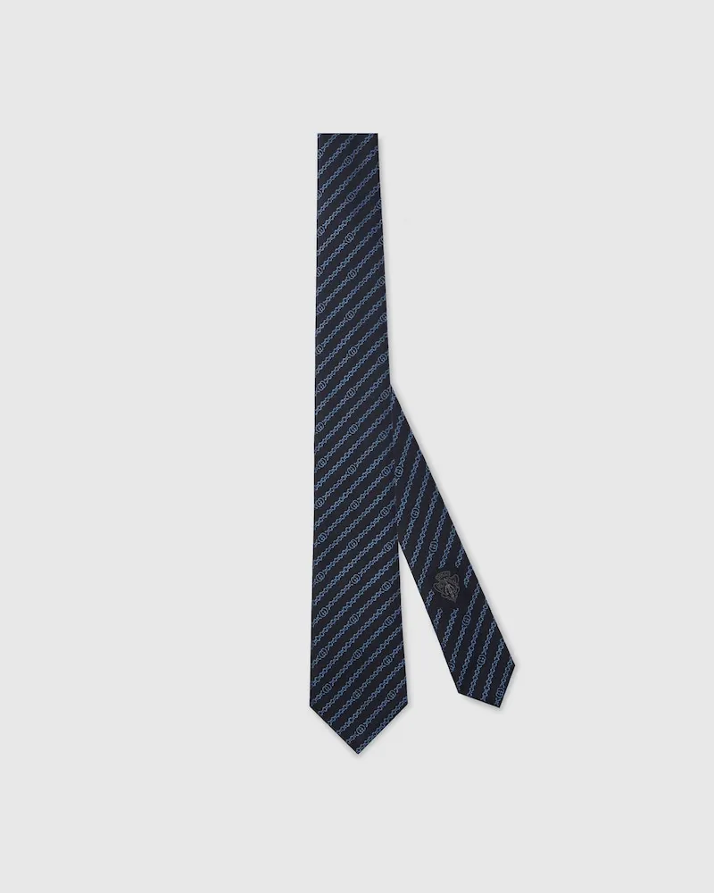 Gucci Krawatte aus Seide Mit GG Kettenmotiv Blau
