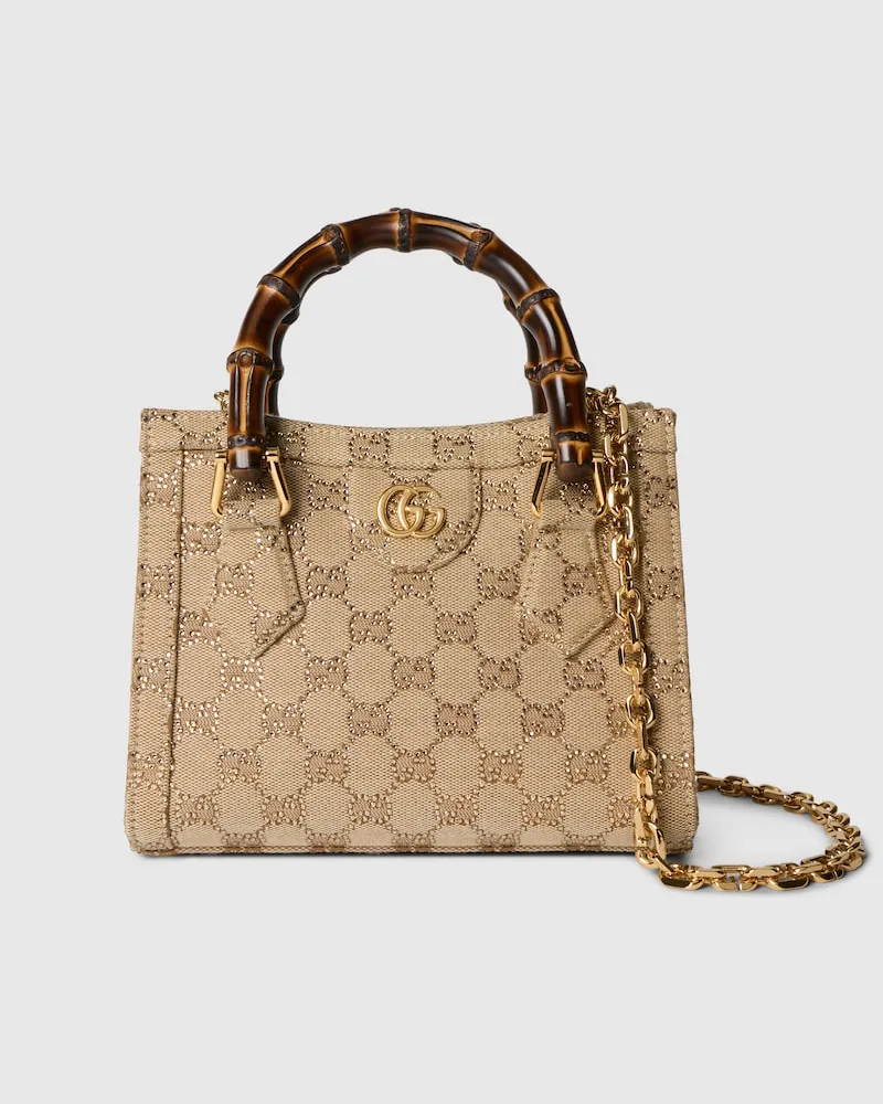 Gucci Kleiner Diana Shopper mit Kristallen Beige
