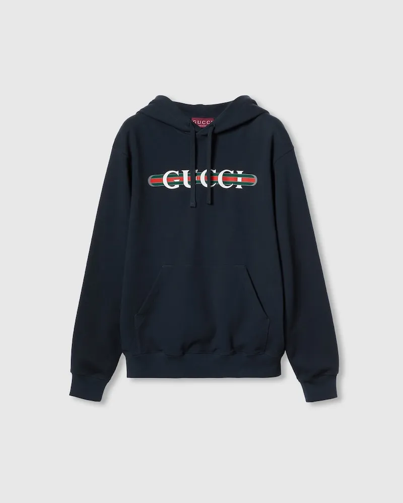 Gucci Kapuzenpullover aus Baumwolljersey Mit Print, Größe Blau