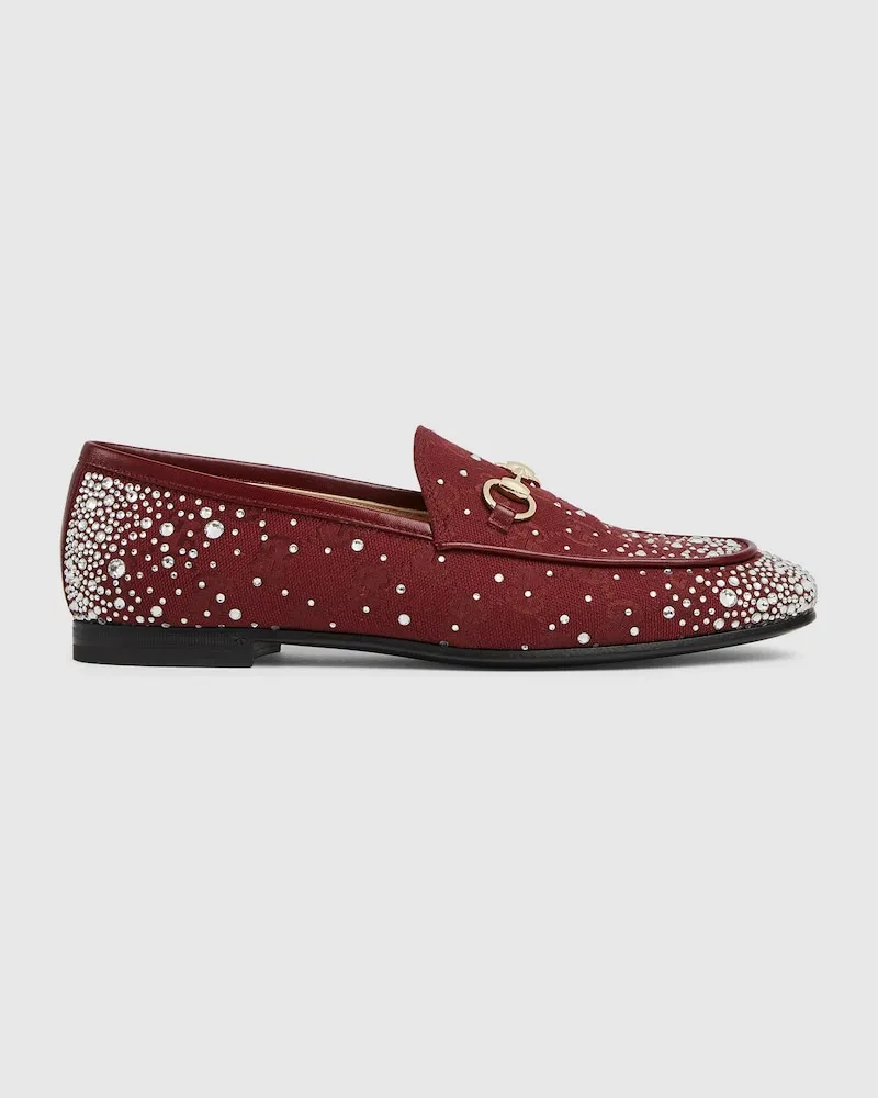 Gucci Jordaan Damenloafer Mit GG Kristallen, Größe Bordeauxrot