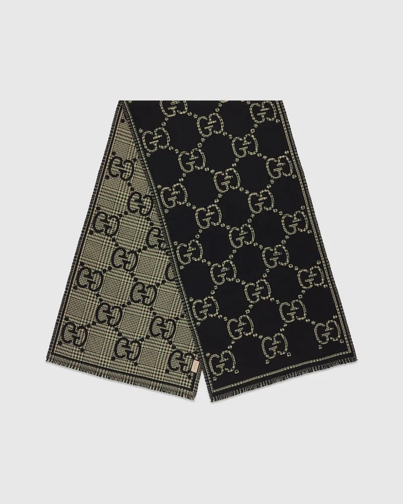 Gucci Schal aus Karierter GG Wolle Schwarz