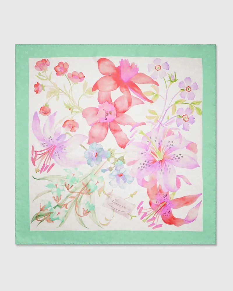 Gucci Vierecktuch aus Seidenjacquard mit Doppel G Print Grün