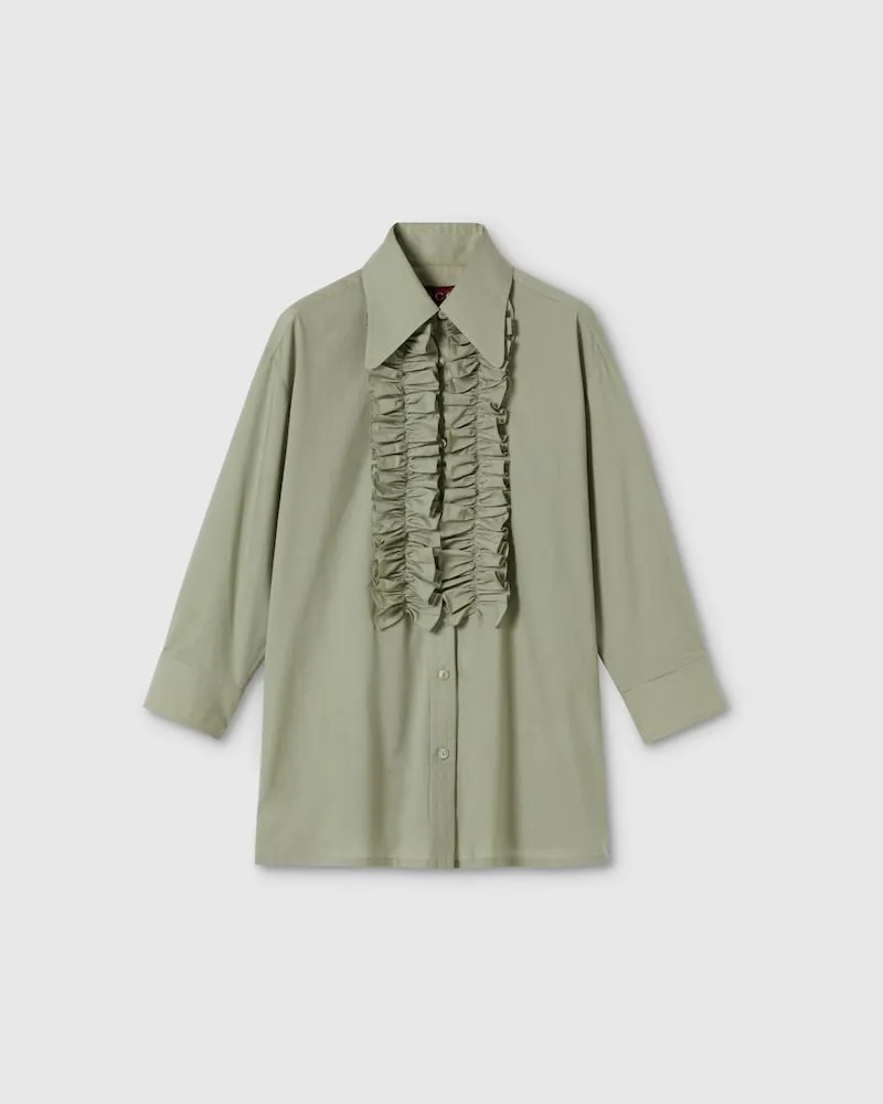 Gucci Bluse aus Baumwoll-Musselin Mit Rüschenbesatz, Größe Grün
