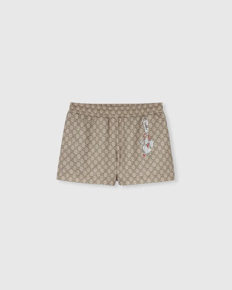 Gucci Shorts aus Technischem Jersey Mit Print, Größe Beige