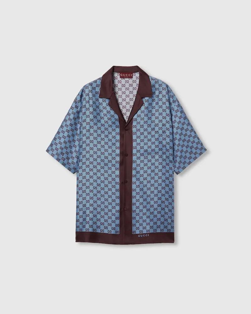 Gucci Hemd aus Seidentwill Mit Print Und Normaler Passform, Größe Blau