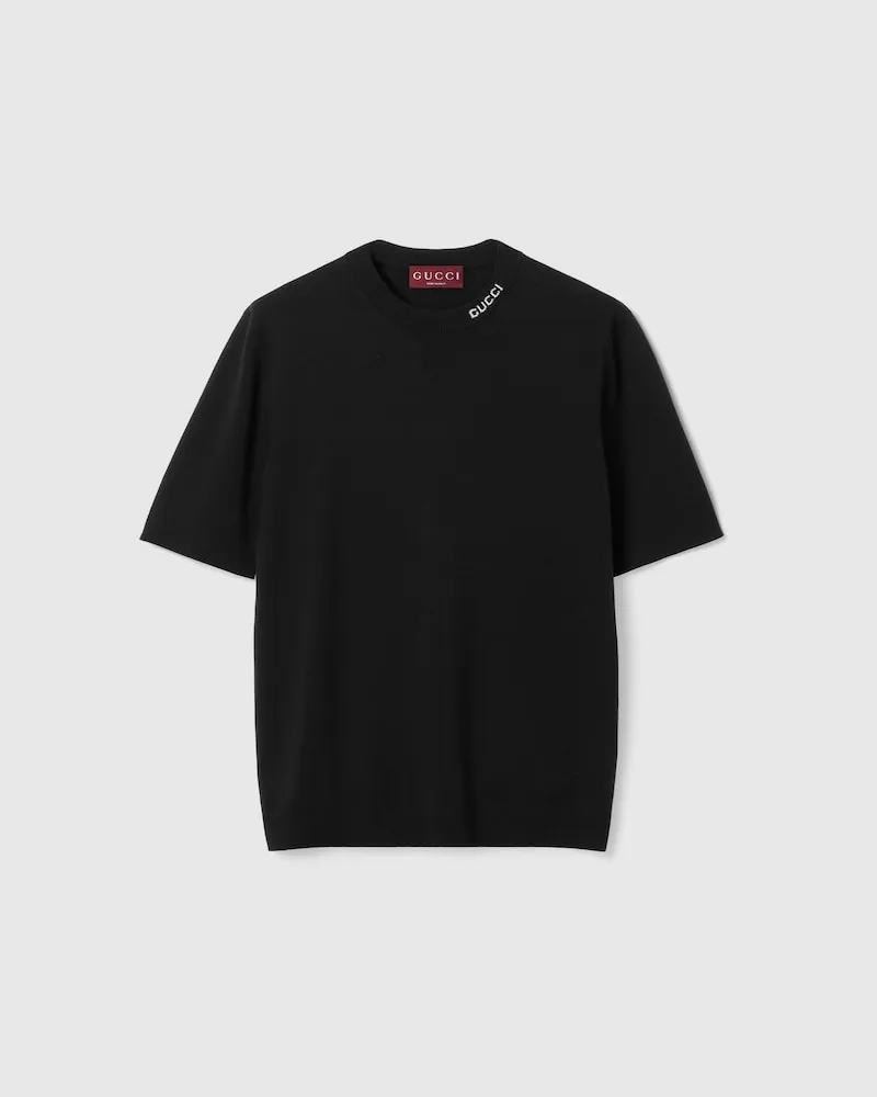 Gucci T-Shirt aus Seide Und Baumwolle Mit Intarsie, Größe Schwarz