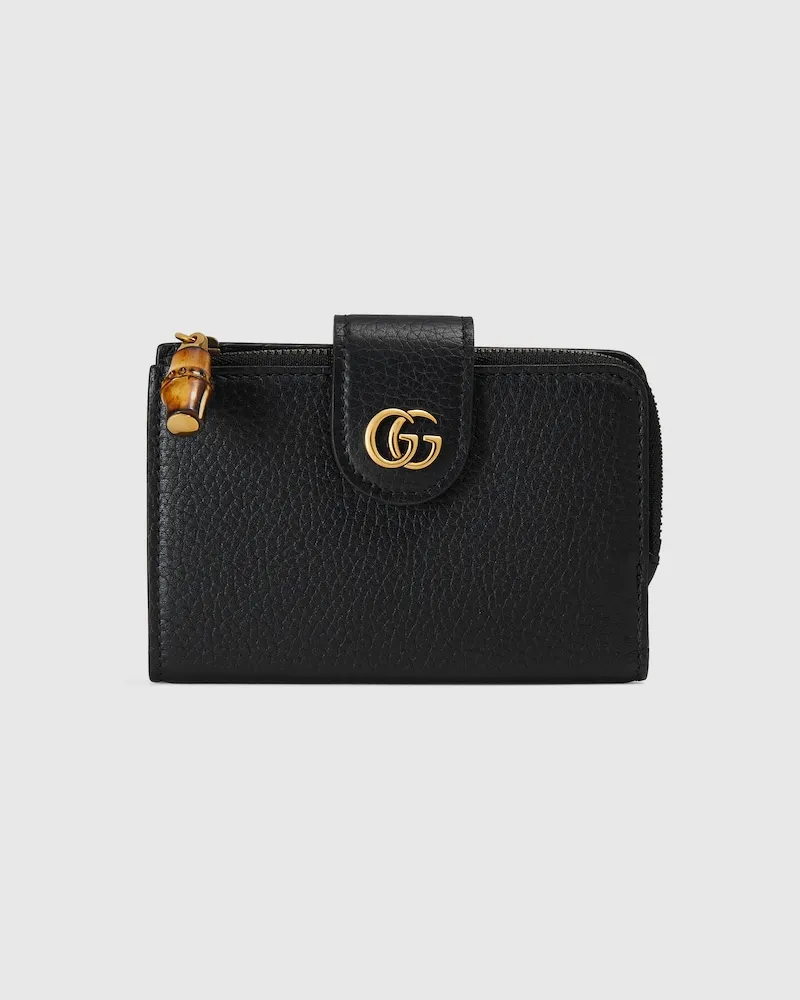 Gucci Mittelgroße Brieftasche Mit Doppel G Und Bambus Schwarz