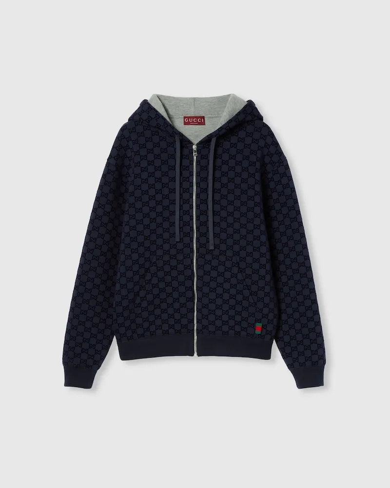 Gucci Jacke aus Viskosejersey-Doppelgewebe Mit Print Und RV, Größe Blau