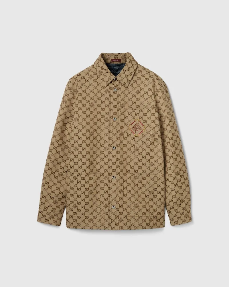 Gucci Jacke aus GG Baumwollcanvas- Und Pferde-Jacquard, Größe Braun