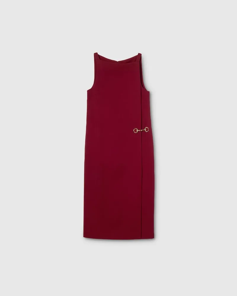 Gucci Kleid aus Sablé Mit Horsebit-Detail, Größe Bordeauxrot