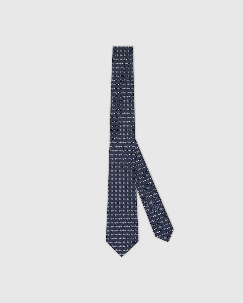 Gucci Krawatte aus Seidenjacquard Mit Horsebit Blau
