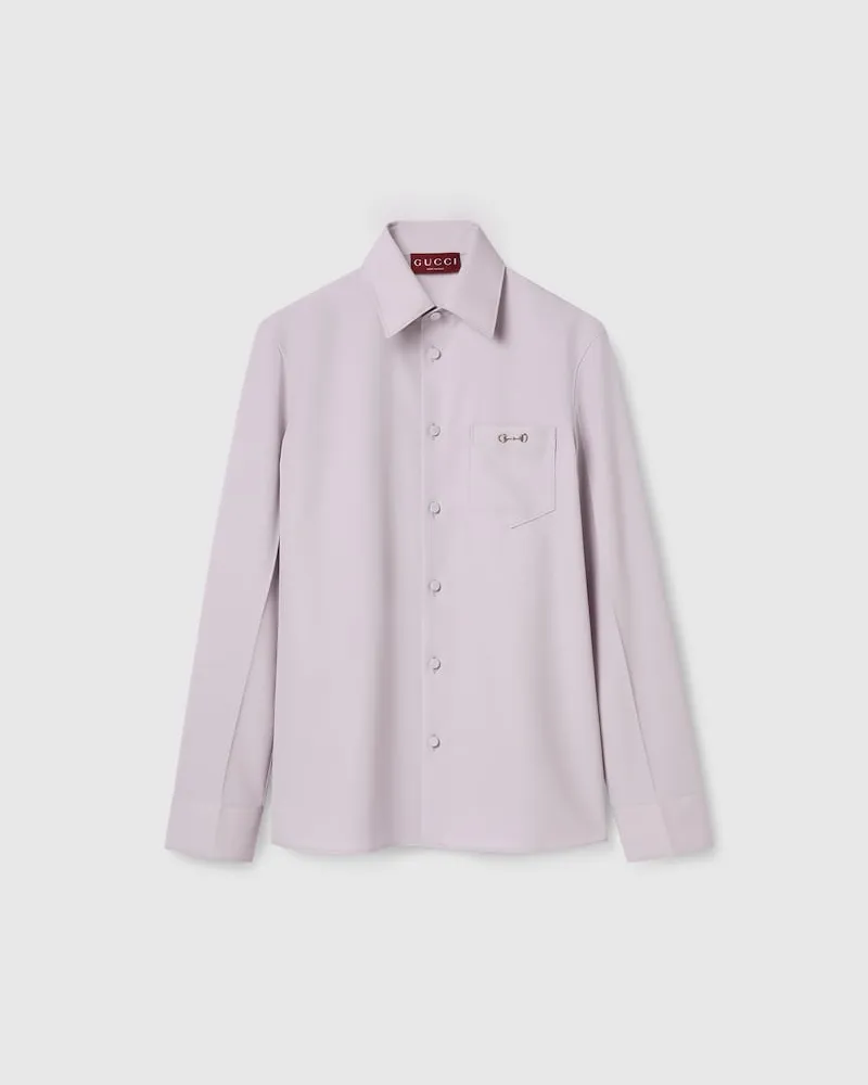 Gucci Hemd aus Wollgabardine Mit Horsebit, Größe Silver