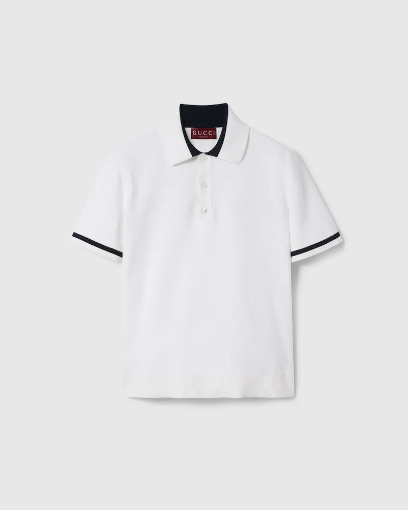 Gucci Poloshirt aus Baumwollstrick Mit Intarsie, Größe Weiß