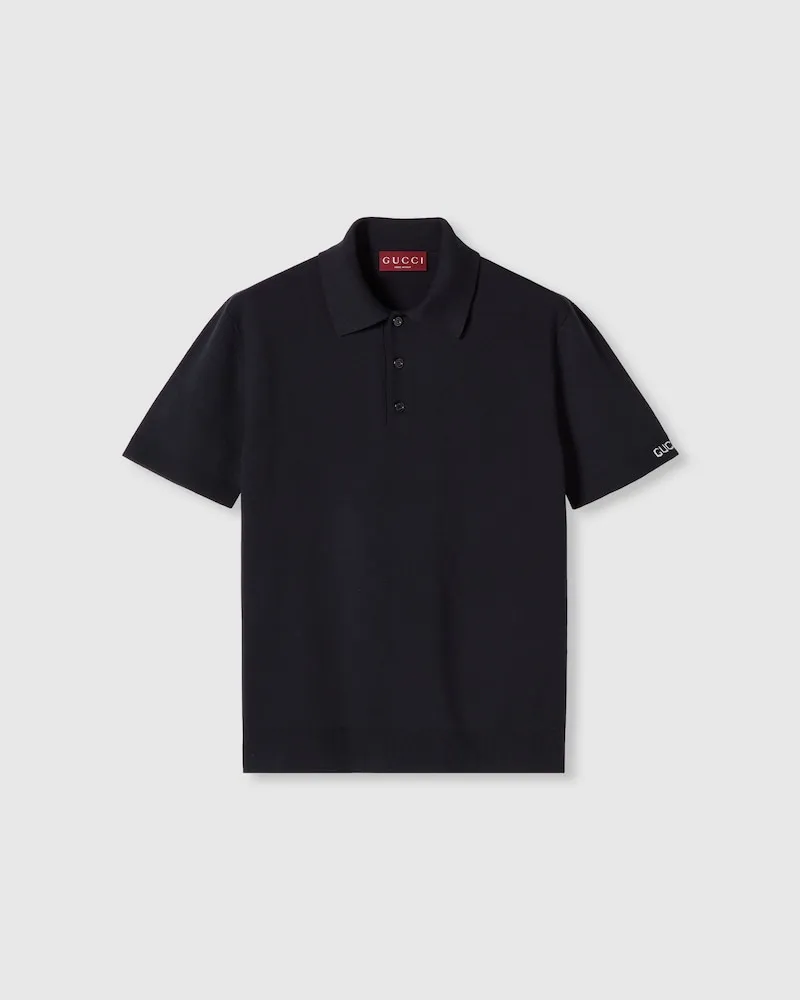 Gucci Polo En Maille De Soie Et Coton, Taille Bleu