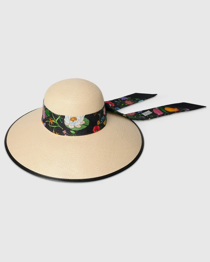 Gucci Panama-Twill-Hut mit Seidenband Schwarz