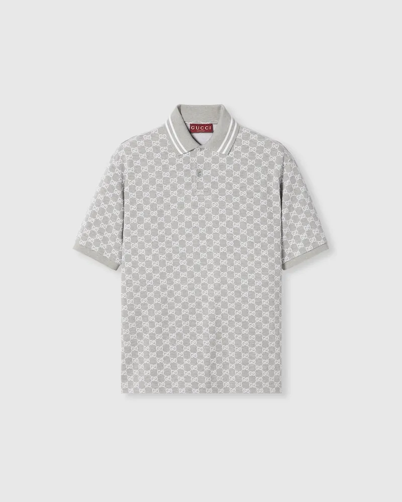 Gucci Poloshirt aus GG Baumwoll-Piqué, Größe Grau