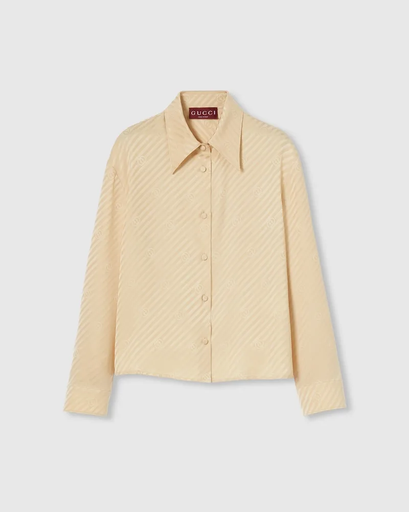 Gucci Bluse aus Seidenjacquard Mit GG, Größe Beige