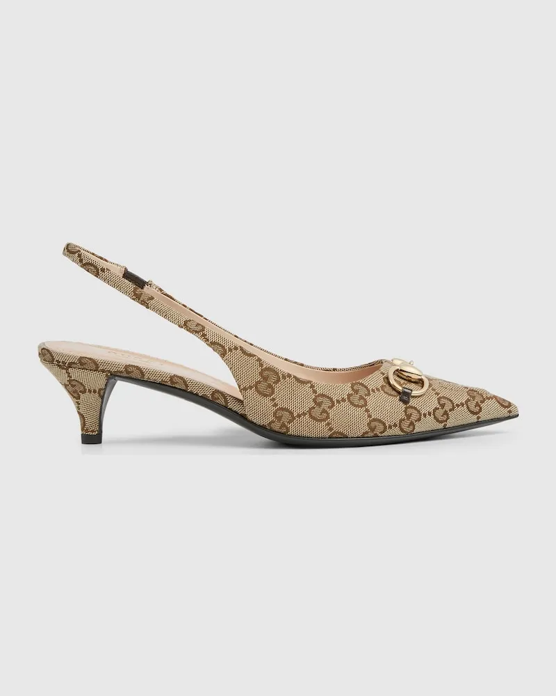 Gucci Damenpumps Mit Fersenriemchen Und Horsebit, Größe Beige