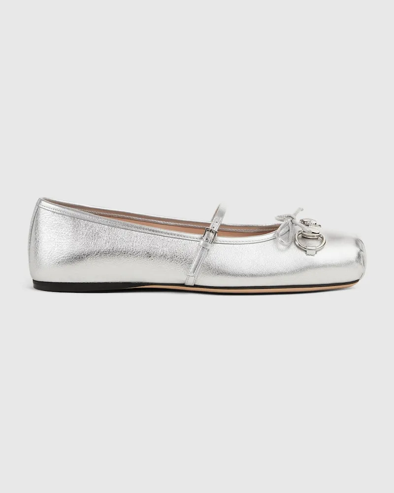Gucci Horsebit Damenballerina, Größe Silver
