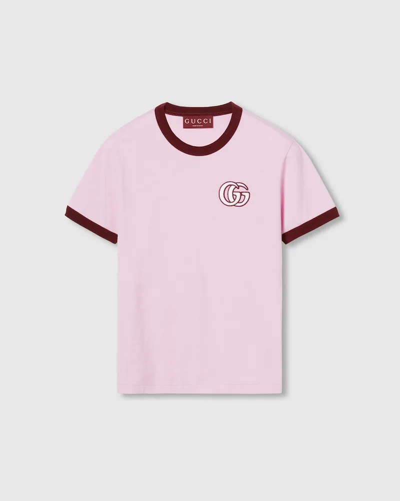 Gucci T-Shirt aus Baumwolljersey Mit Stickerei, Größe Pink