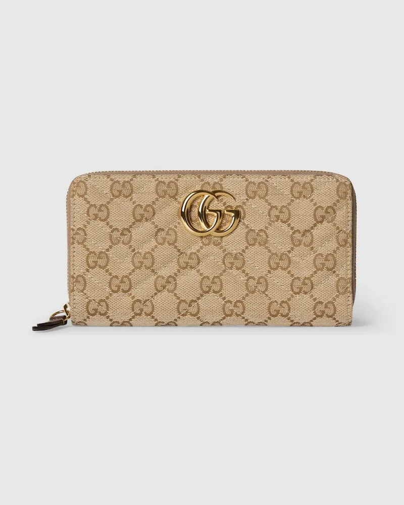 Gucci Brieftasche Mit Rundumreißverschluss GG Marmont Beige