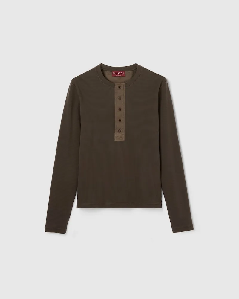 Gucci T-Shirt aus Gerippter Baumwolle Mit Stickerei, Größe Braun