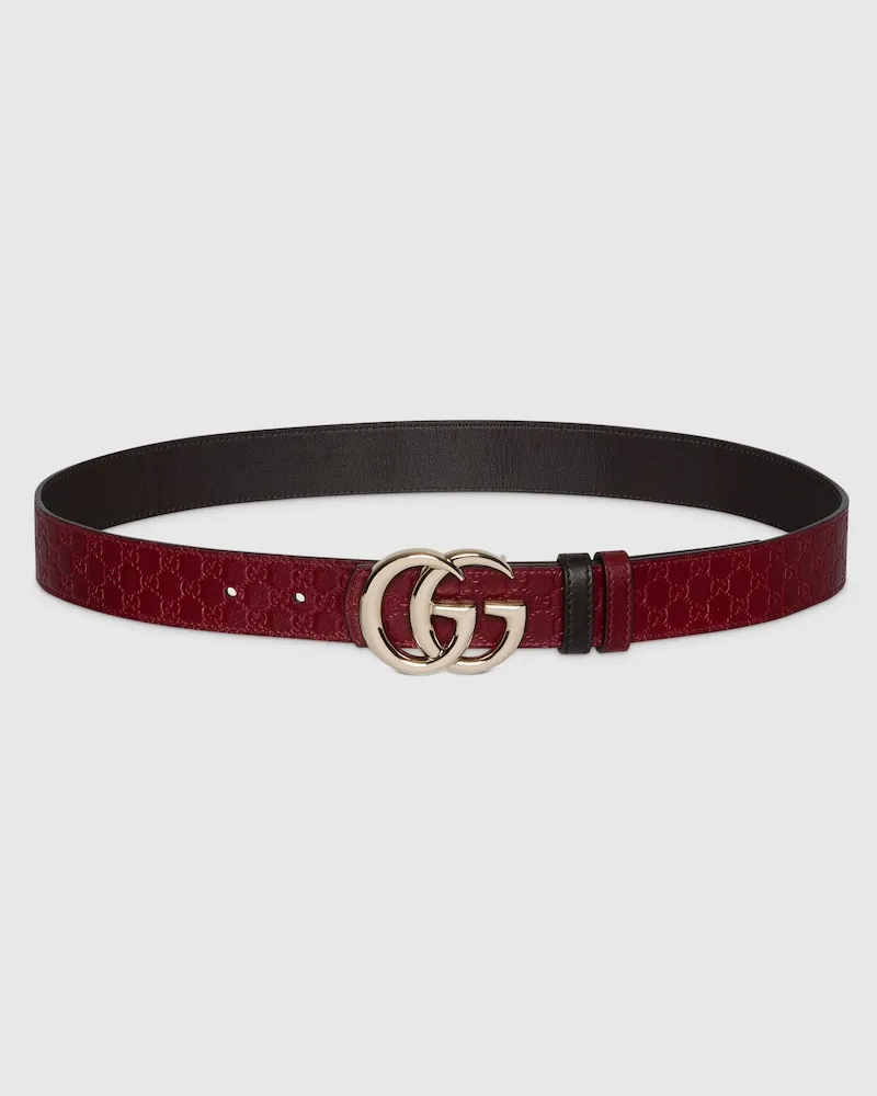 Gucci Wendbarer GG Marmont Gürtel, Größe 95 Bordeauxrot