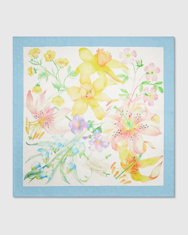 Gucci Vierecktuch aus Seidenjacquard mit Doppel G Print Blau