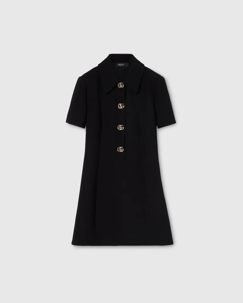 Gucci Kleid aus Woll-Crêpe Mit Doppel G Knopf, Größe Schwarz