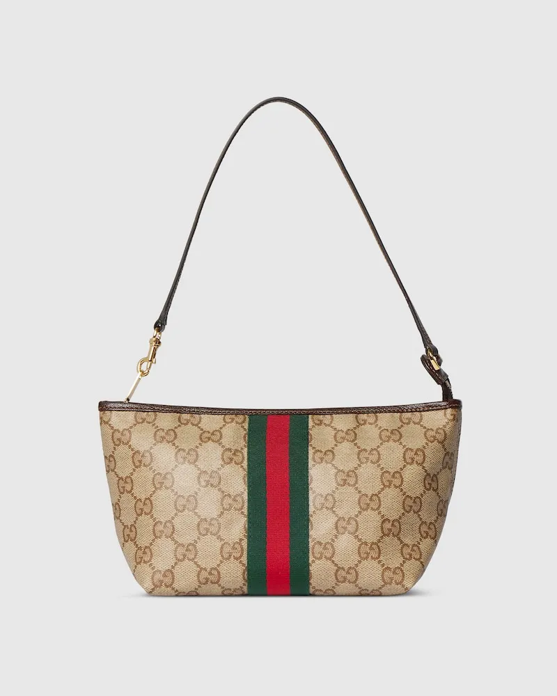 Gucci Kleines Etui mit Riemen Und Web Beige