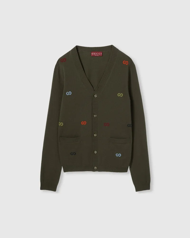 Gucci Cardigan aus Feinem Kaschmir Mit Intarsie, Größe Grün