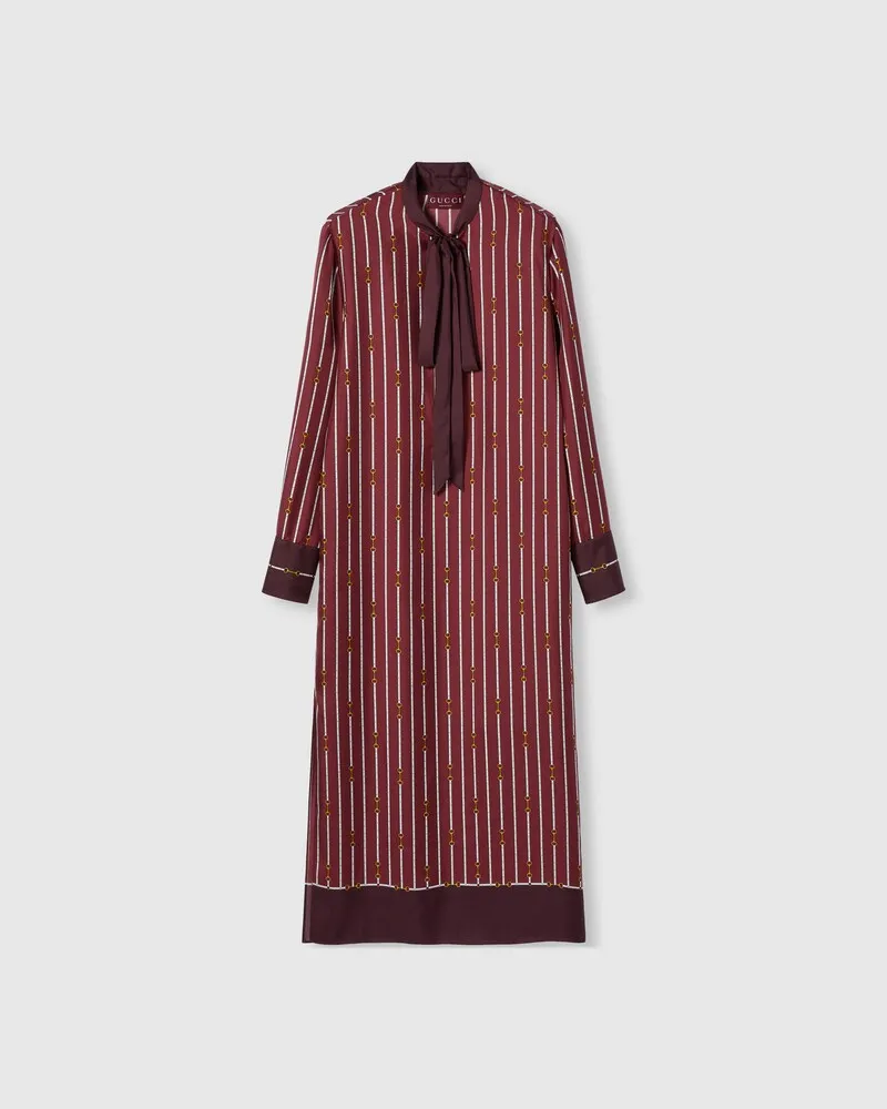 Gucci Kleid aus Seidentwill Mit Print Und Schleife, Größe Bordeauxrot