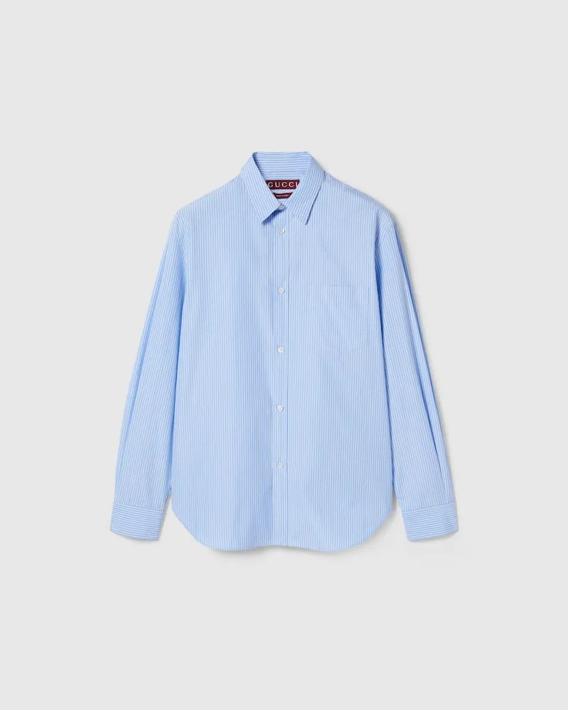 Gucci Hemd aus Baumwollpopeline Mit Logo, Größe Blau
