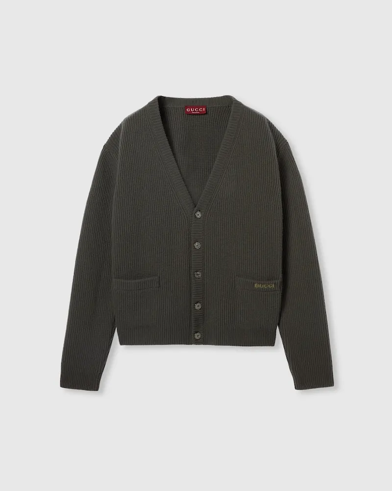 Gucci Cardigan aus Woll- Und Kaschmir-Rippstrick, Größe Grün