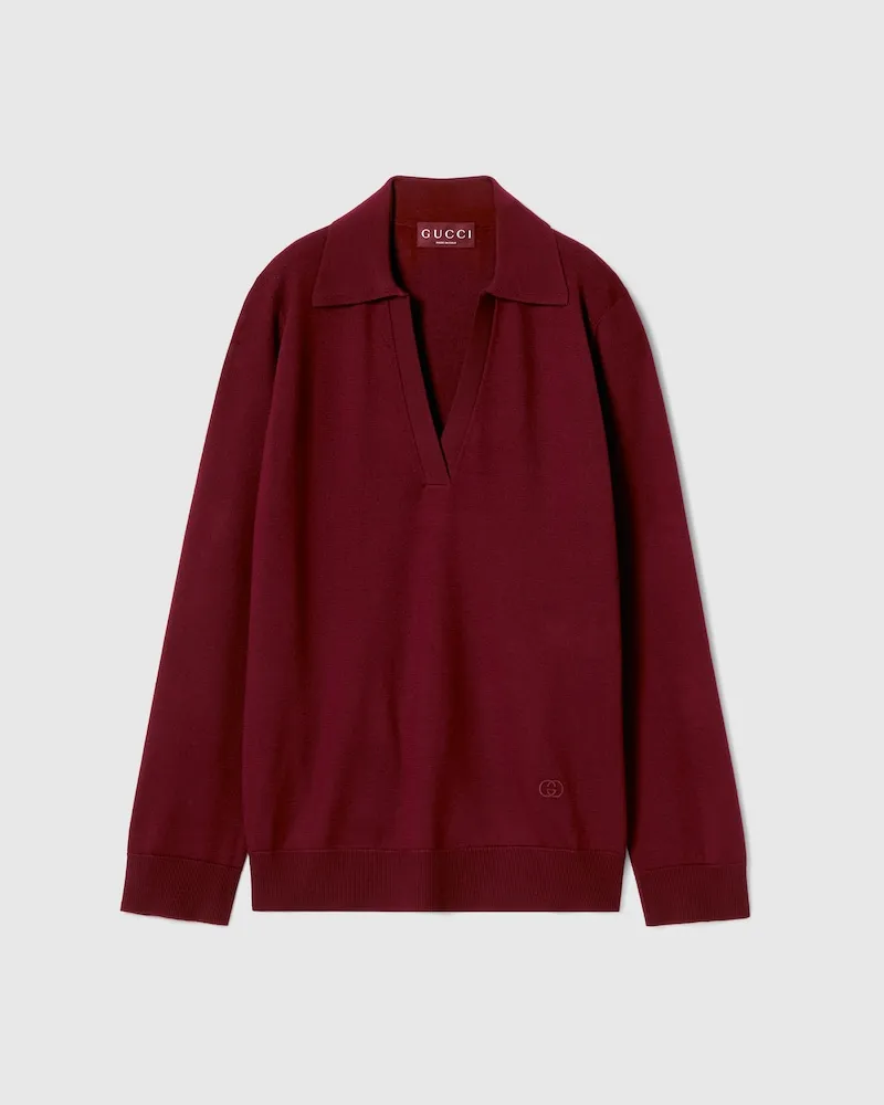 Gucci Poloshirt aus Extrafeiner Wolle, Größe Bordeauxrot