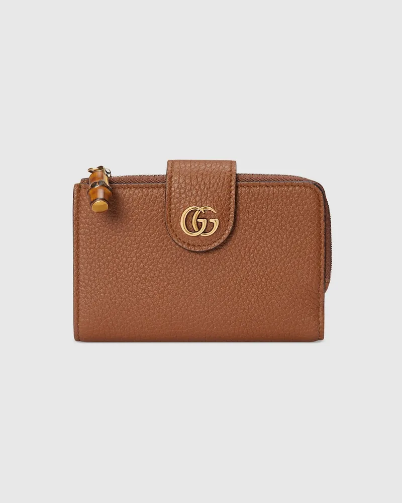 Gucci Mittelgroße Brieftasche Mit Doppel G Und Bambus Braun