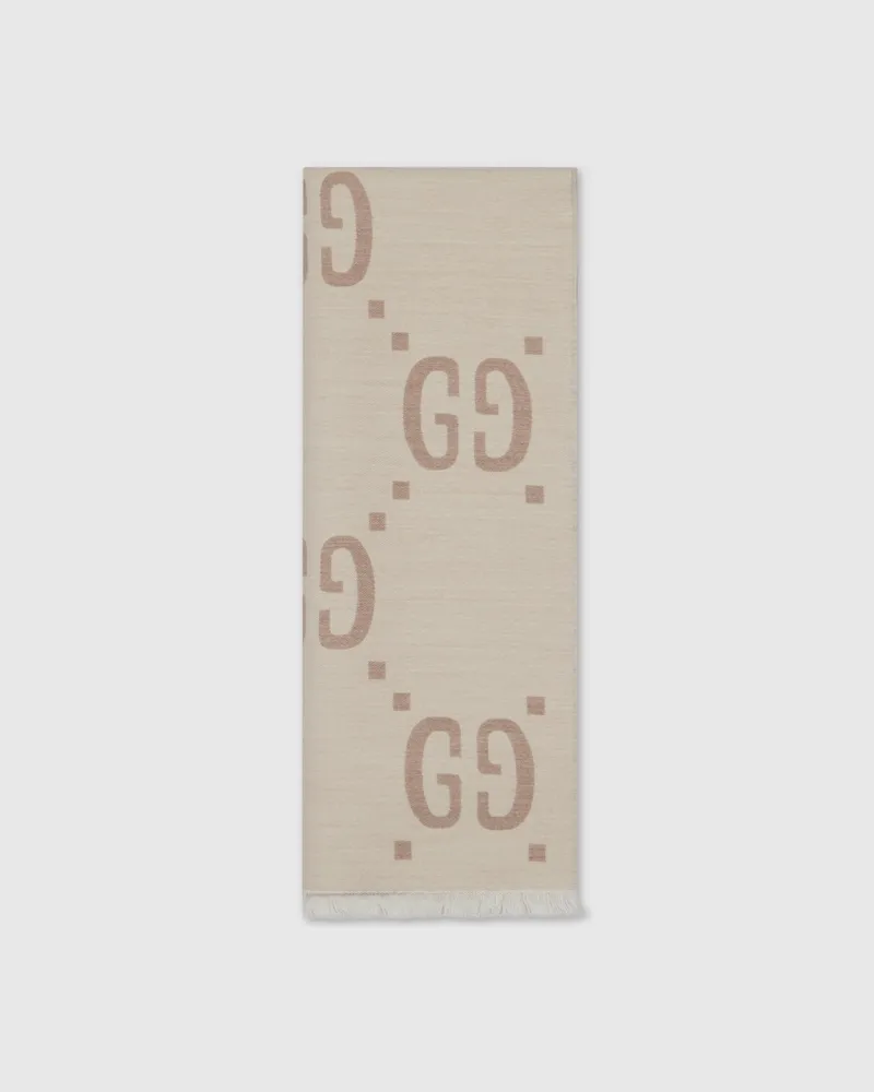 Gucci Schal aus GG Jacquard aus Wolle Und Seide Weiß