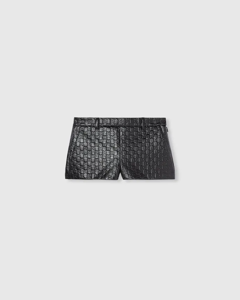 Gucci Shorts aus Leder Mit Geprägtem GG, Größe Schwarz