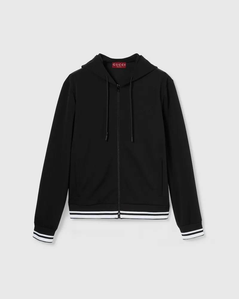 Gucci Jacke aus Technischem Jersey Mit Kapuze Und RV, Größe Schwarz
