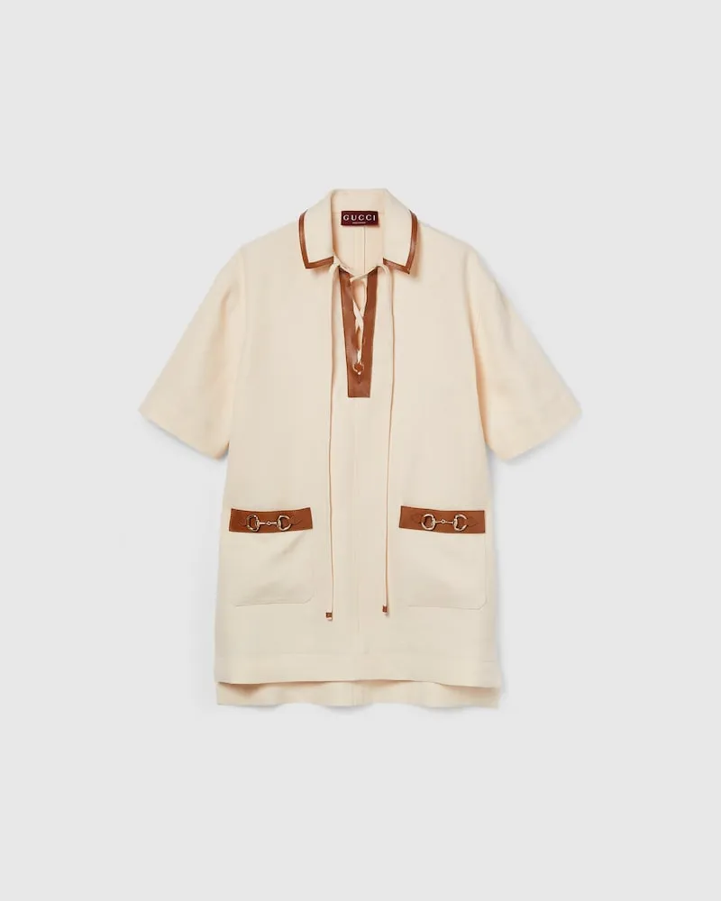 Gucci Kleid aus Leinencanvas Mit Horsebit, Größe Nude