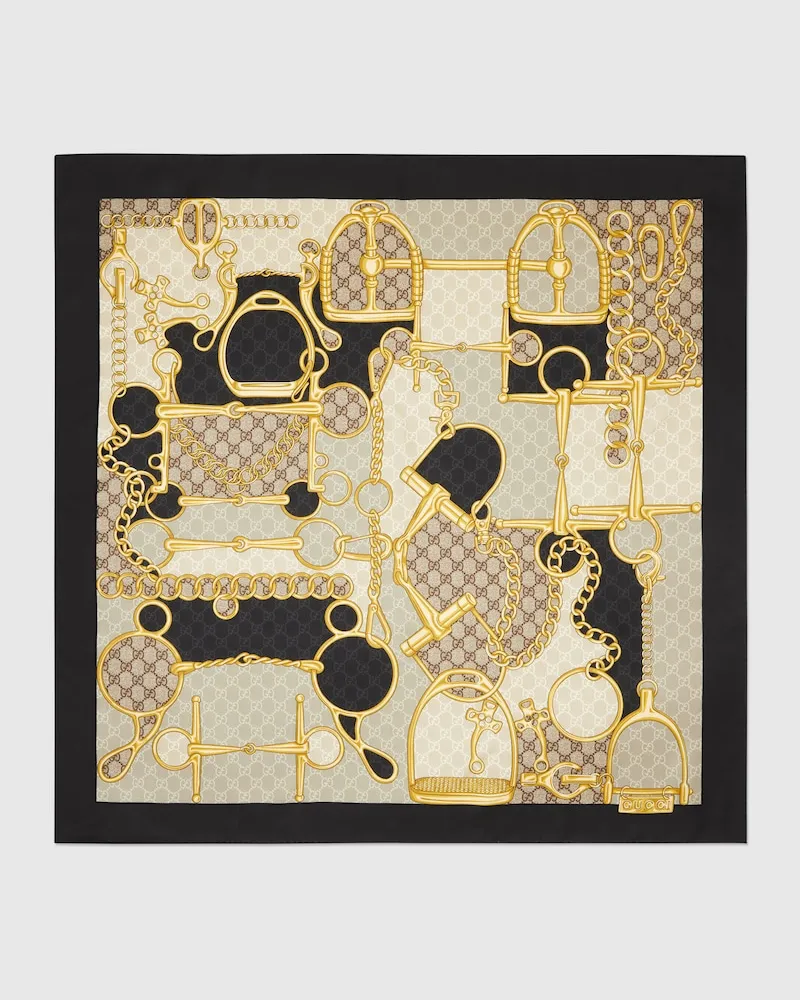 Gucci Vierecktuch aus Seidentwill mit Print Schwarz