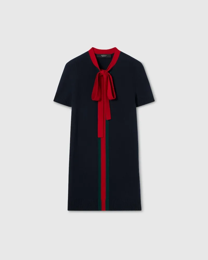 Gucci Kleid aus Woll- Und Kaschmirstrick Mit Web, Größe Blau
