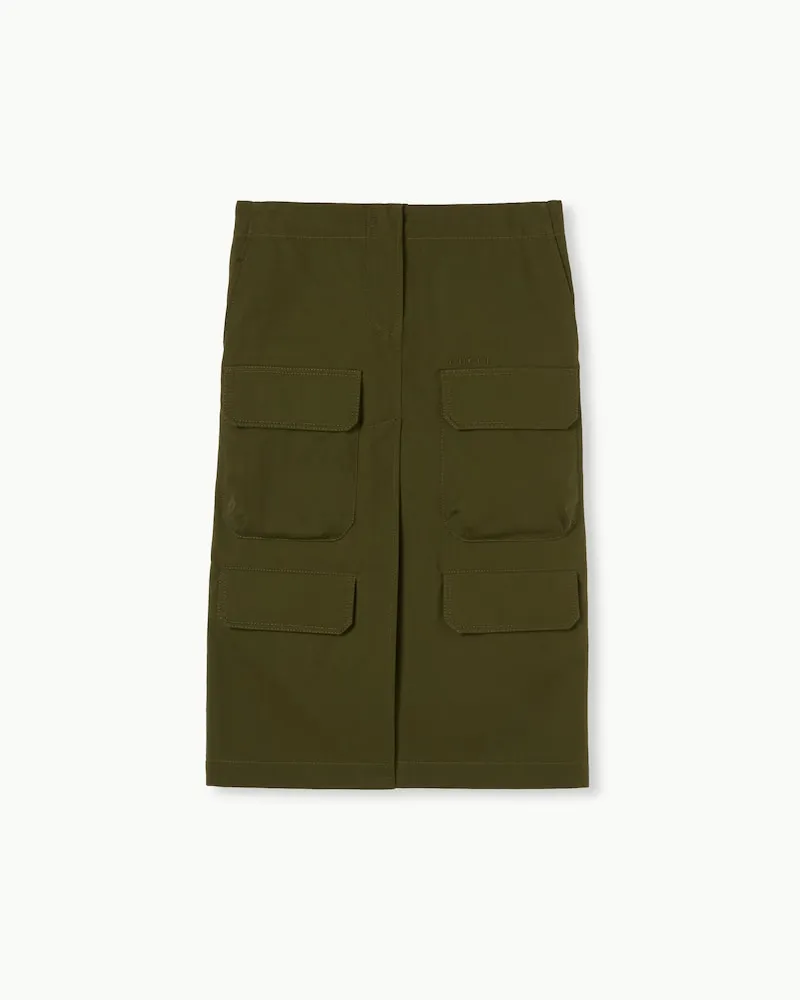 Gucci Rock aus Baumwollcanvas Mit Stickerei, Größe Grün