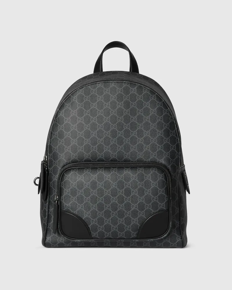 Gucci Mittelgroßer GG Emblem Rucksack Schwarz