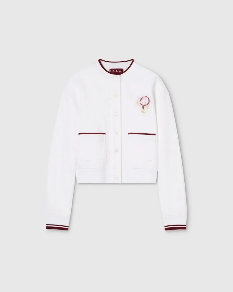 Gucci Cardigan aus Baumwolljersey Mit Stickerei, Größe Weiß