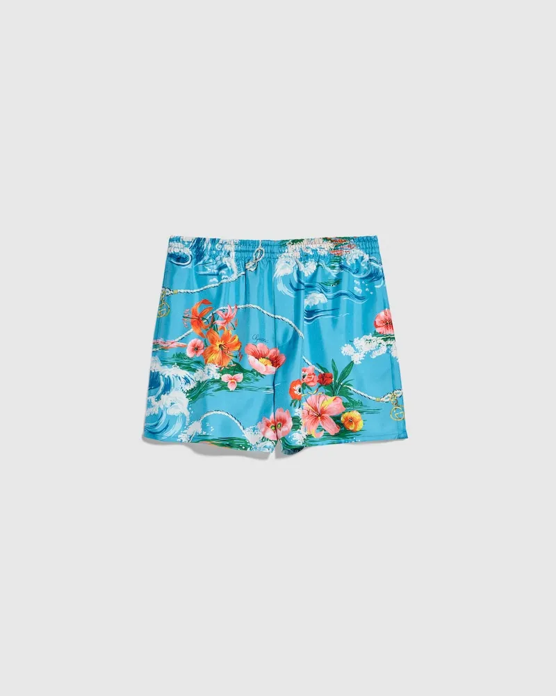 Gucci Shorts aus Seidentwill mit Print, Größe Blau