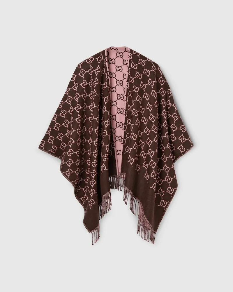 Gucci Cape aus GG Wolljacquard Braun
