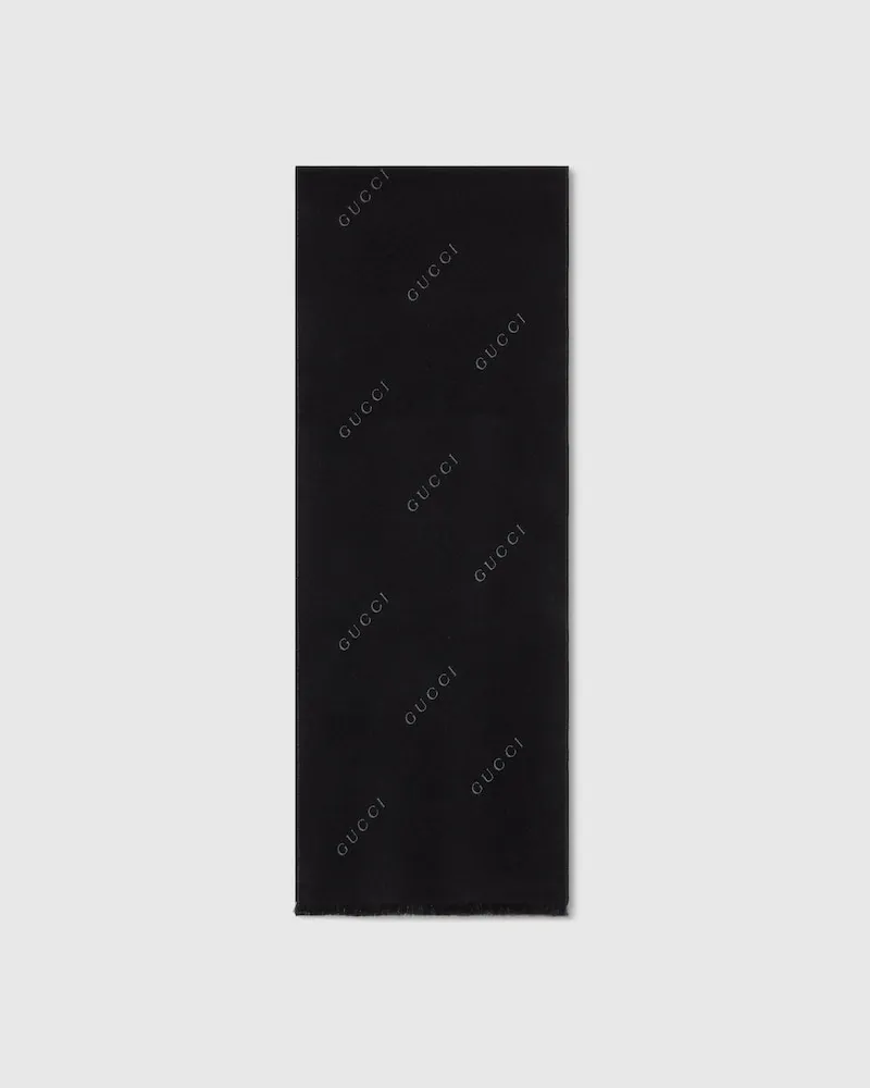 Gucci Schal aus Wolle Und Seide Jacquard Schwarz