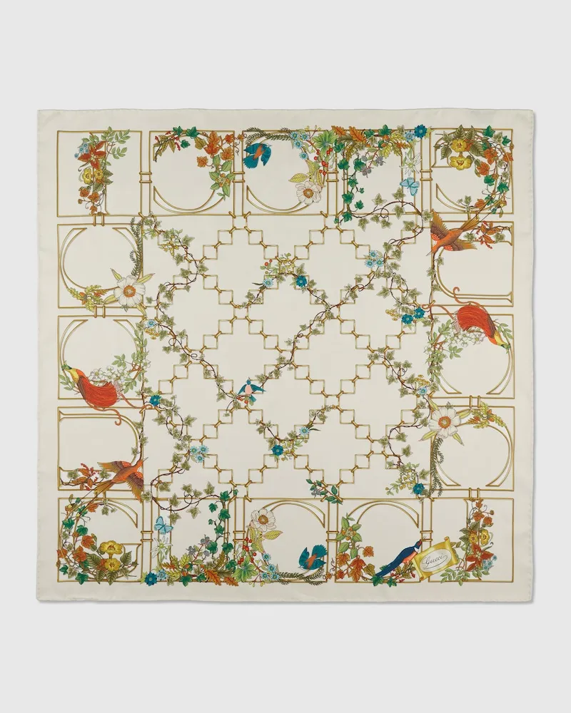 Gucci Vierecktuch aus Seidentwill mit Print Weiß
