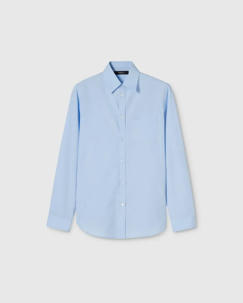 Gucci Hemd aus Baumwollpopeline Mit Stickerei, Größe Blau